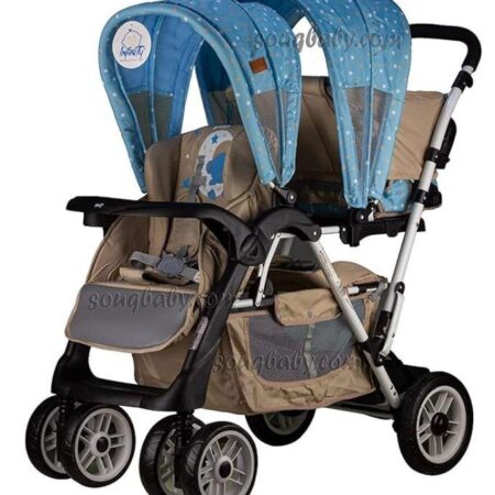 عربة أطفال توأم خلف بعض مع طاولة ألطعام القابلة للازالةمن Infinty-اللون لبنى.