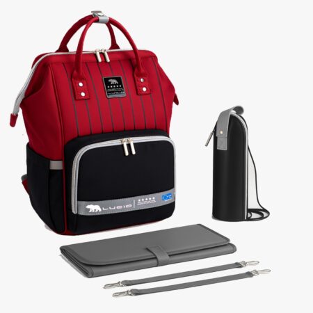 حقيبه لوازم الأمهات الإصدار الاحدث من لوسيد ومقاومة للمياه مع مفرش غيار وحافظه للببرونه حراريه بوصله تسخين-احمر