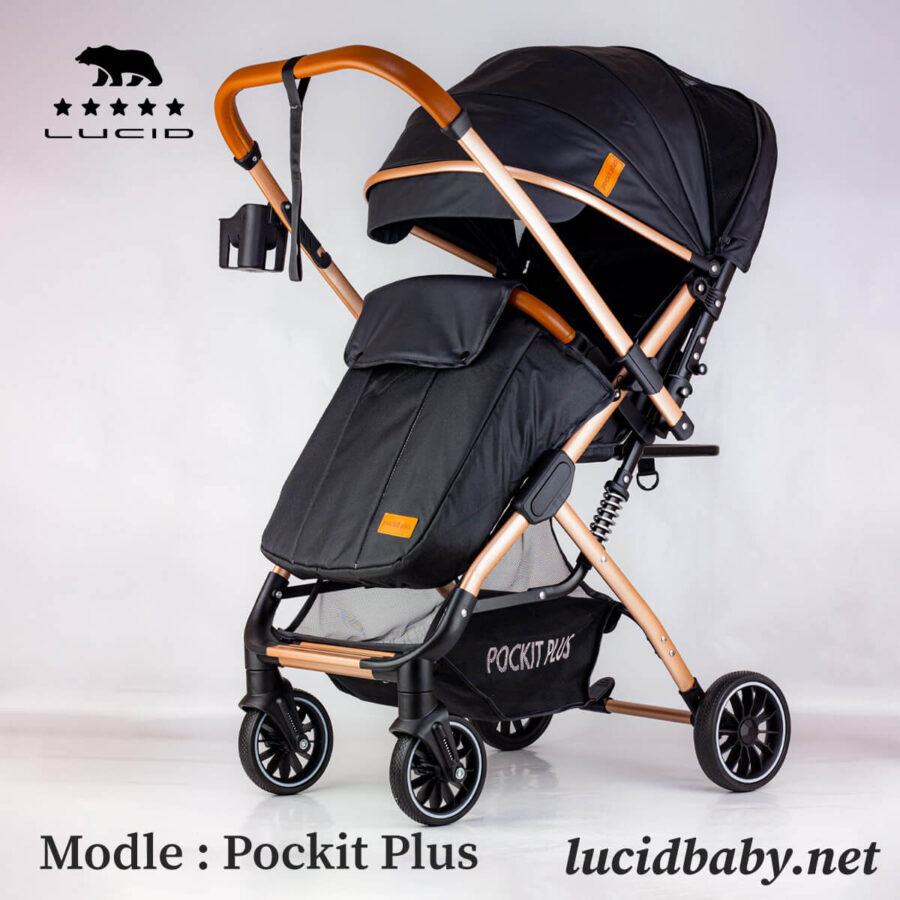 POCKIT PLUS - سترولر بيبى هاندل فاخره مزوده بمظله من الجلد وكفر للبيبى من لوسيد لون اسود - موديل