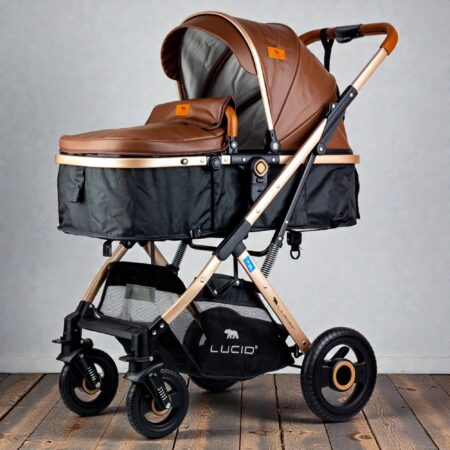 SENA - سترولر بيبى كاريكوت فاخره مزوده بمظله وكفر من الجلد من البراند  لوسيد بنى موديل