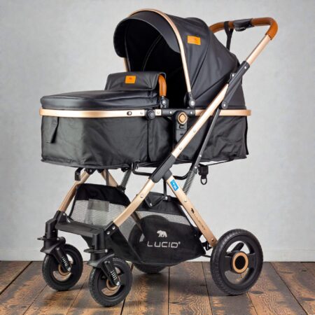 SENA  سترولر بيبى كاريكوت فاخره مزوده بمظله وكفر من الجلد من لوسيد موديل - أسود