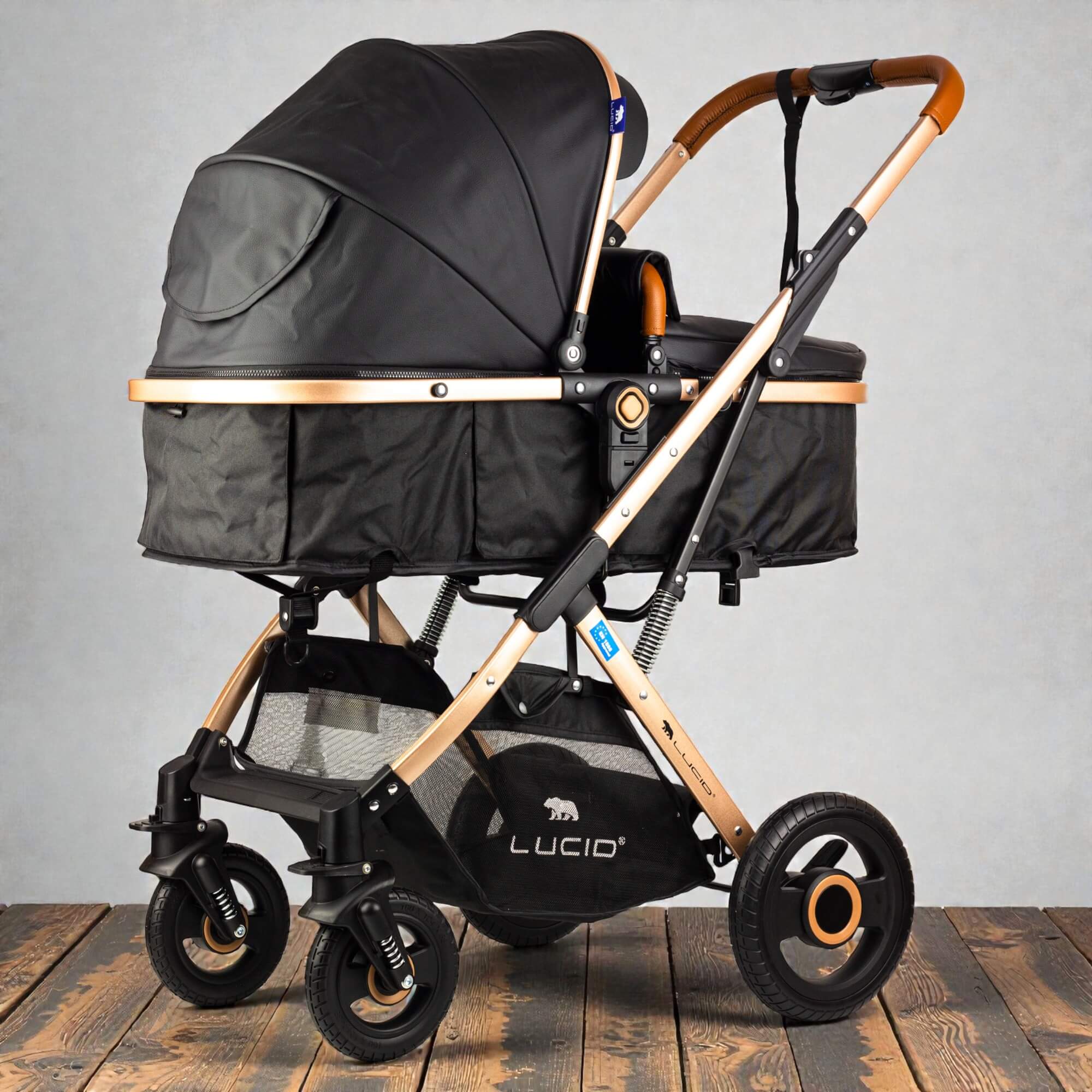 SENA - سترولر بيبى كاريكوت فاخره مزوده بمظله وكفر من الجلد من البراند لوسيد بنى موديل - Image 2