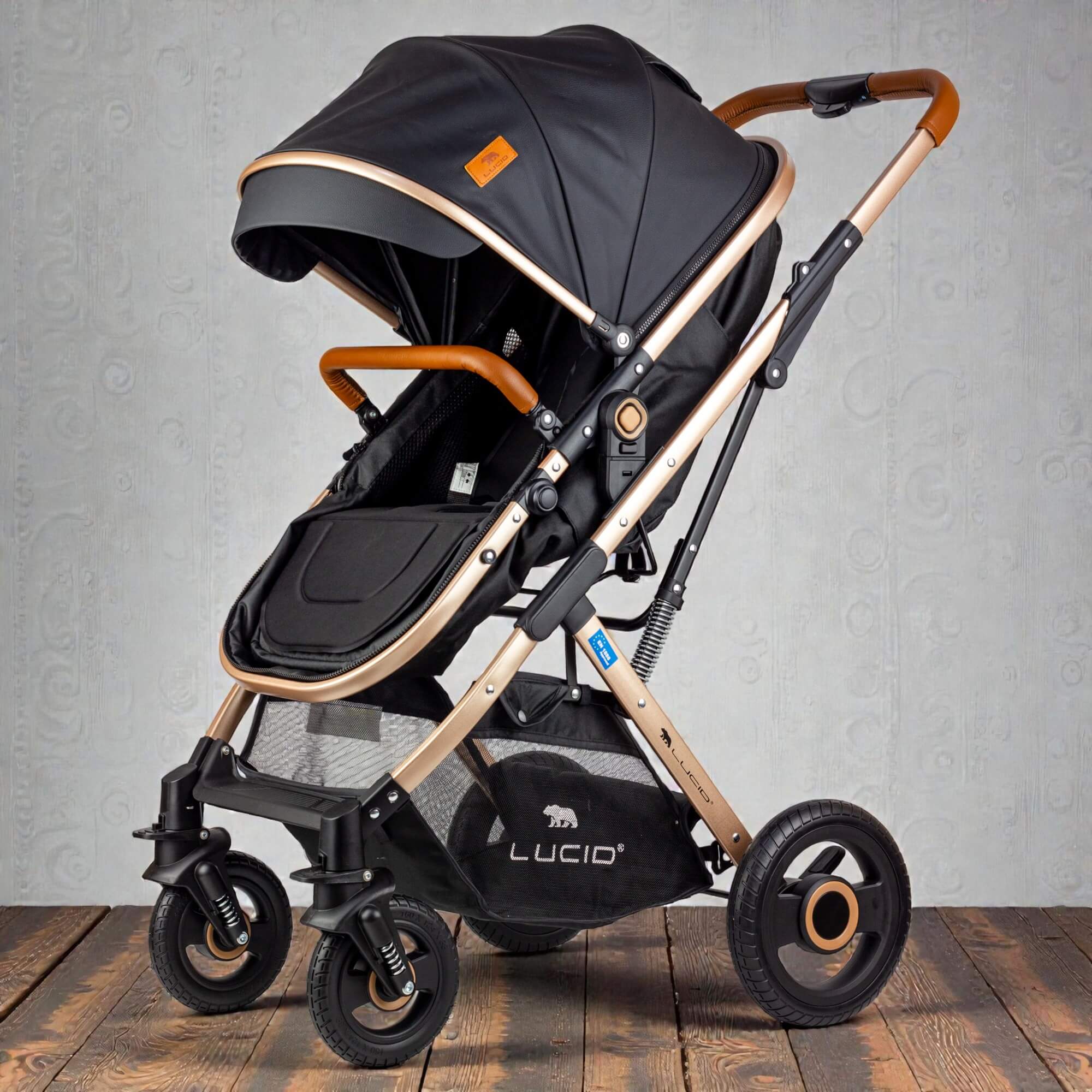 SENA - سترولر بيبى كاريكوت فاخره مزوده بمظله وكفر من الجلد من البراند لوسيد بنى موديل - Image 3