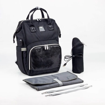 حقيبه لوازم الأمهات الإصدار الاحدث من لوسيد حقيبه (جلد) ومقاومة للمياه مع مفرش غيار وحافظه للببرونه حراريه بوصله تسخين-اسود