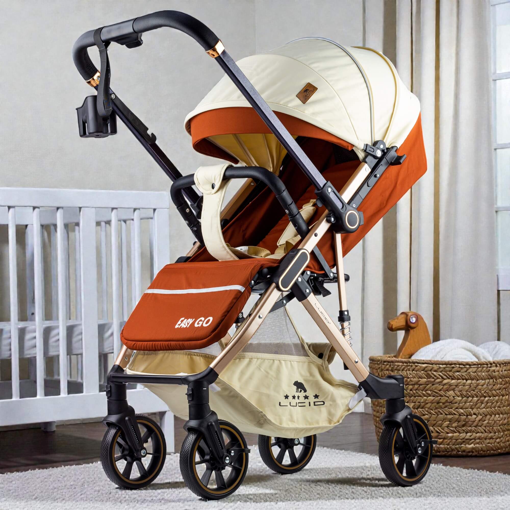 Easy Go – سترولر بيبى فاخره هاندل مزوده باربع عجلات متحركه360 درجه من لوسيد بنى موديل - Image 3