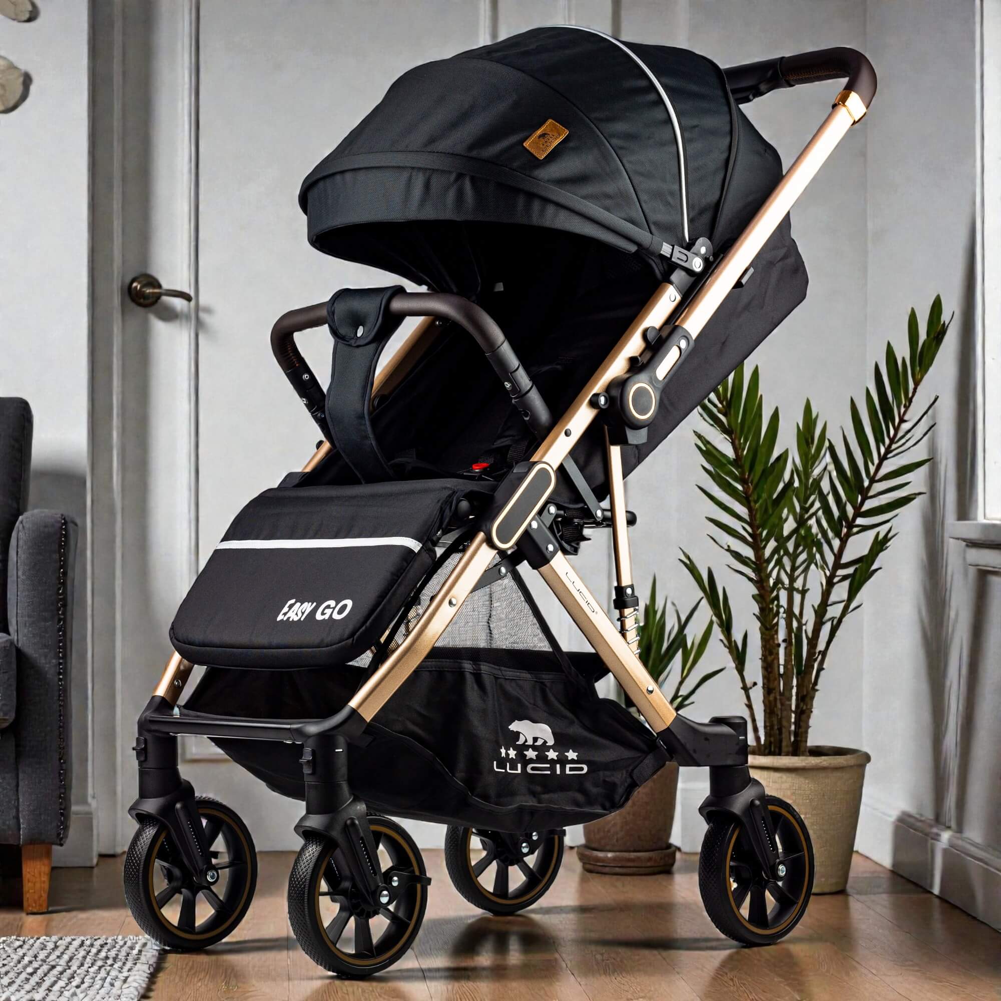Easy Go – سترولر بيبى فاخره هاندل مزوده باربع عجلات متحركه360 درجه من لوسيد اسود موديل
