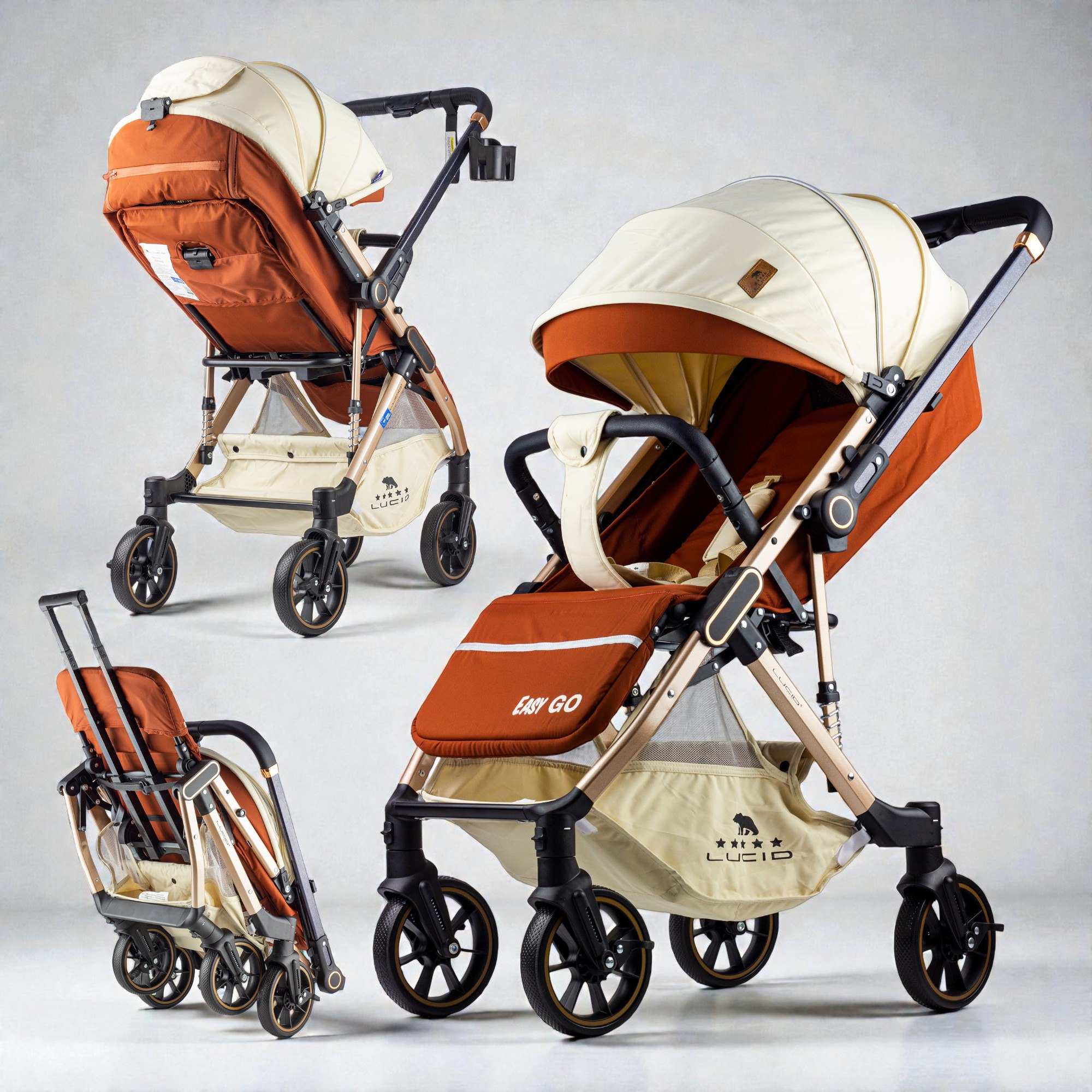 Easy Go – سترولر بيبى فاخره هاندل مزوده باربع عجلات متحركه360 درجه من لوسيد اسود موديل - Image 3
